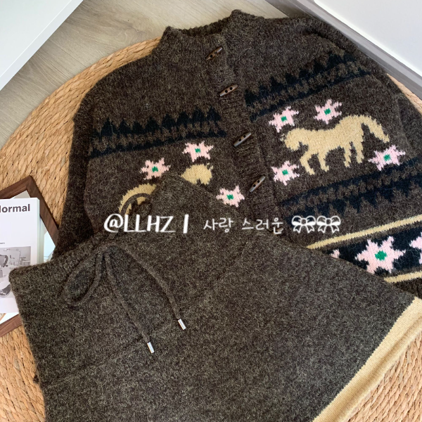 冷冷好宅 星星小马半裙复古重工撞色针织休闲高腰百搭A字短裙