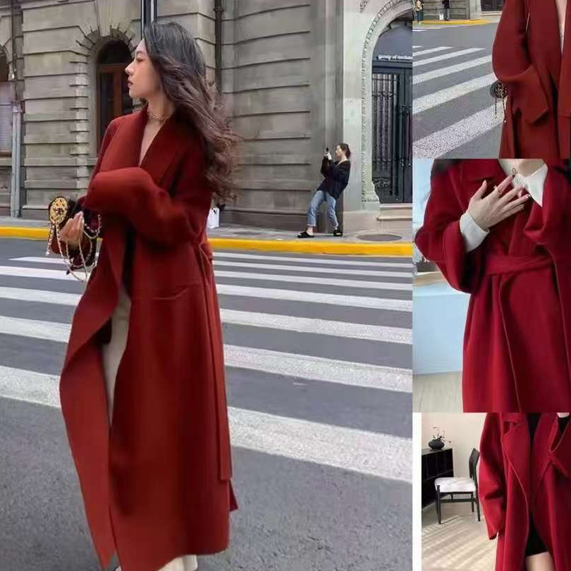 A801-900 秋冬季高级感中长款呢子外套女休闲大衣保暖气质显瘦