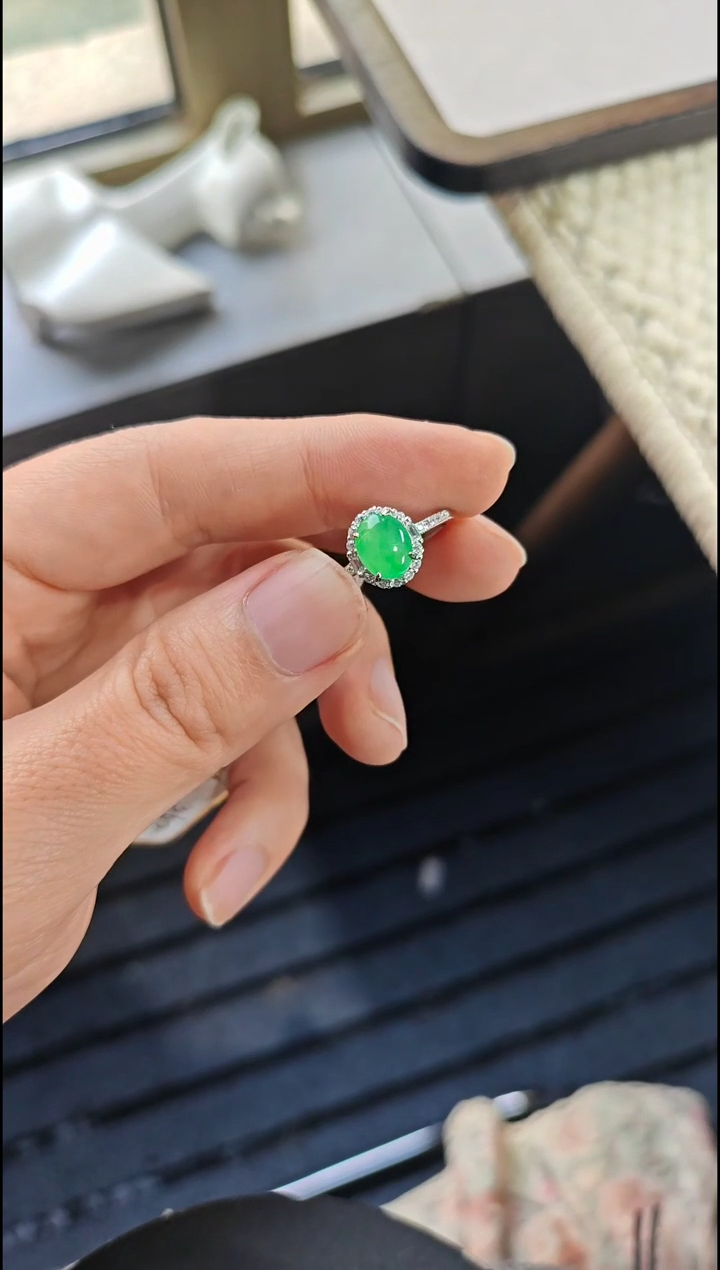 银S925镶嵌戒指翡翠翡翠戒指S925银镶嵌