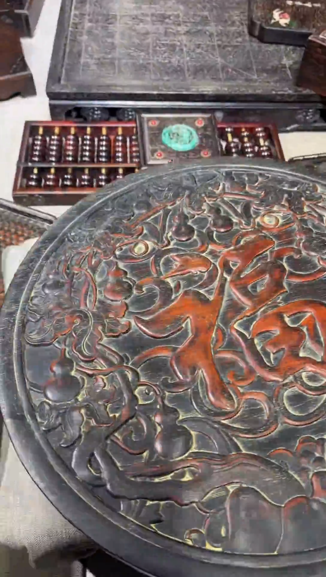 木紫檀雕刻葫芦福字圆盘