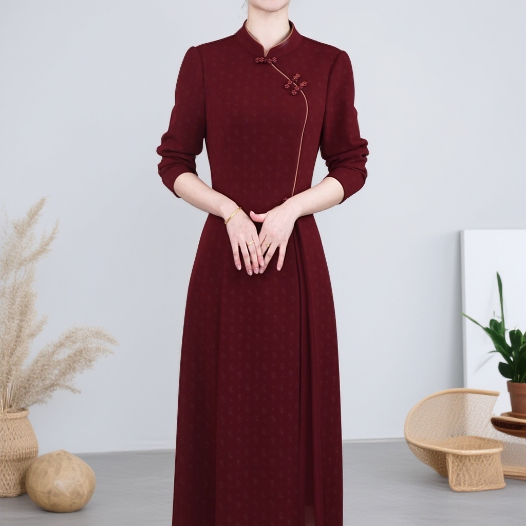 [321]春秋气质修身百搭显瘦洋气新中式长袖连衣裙