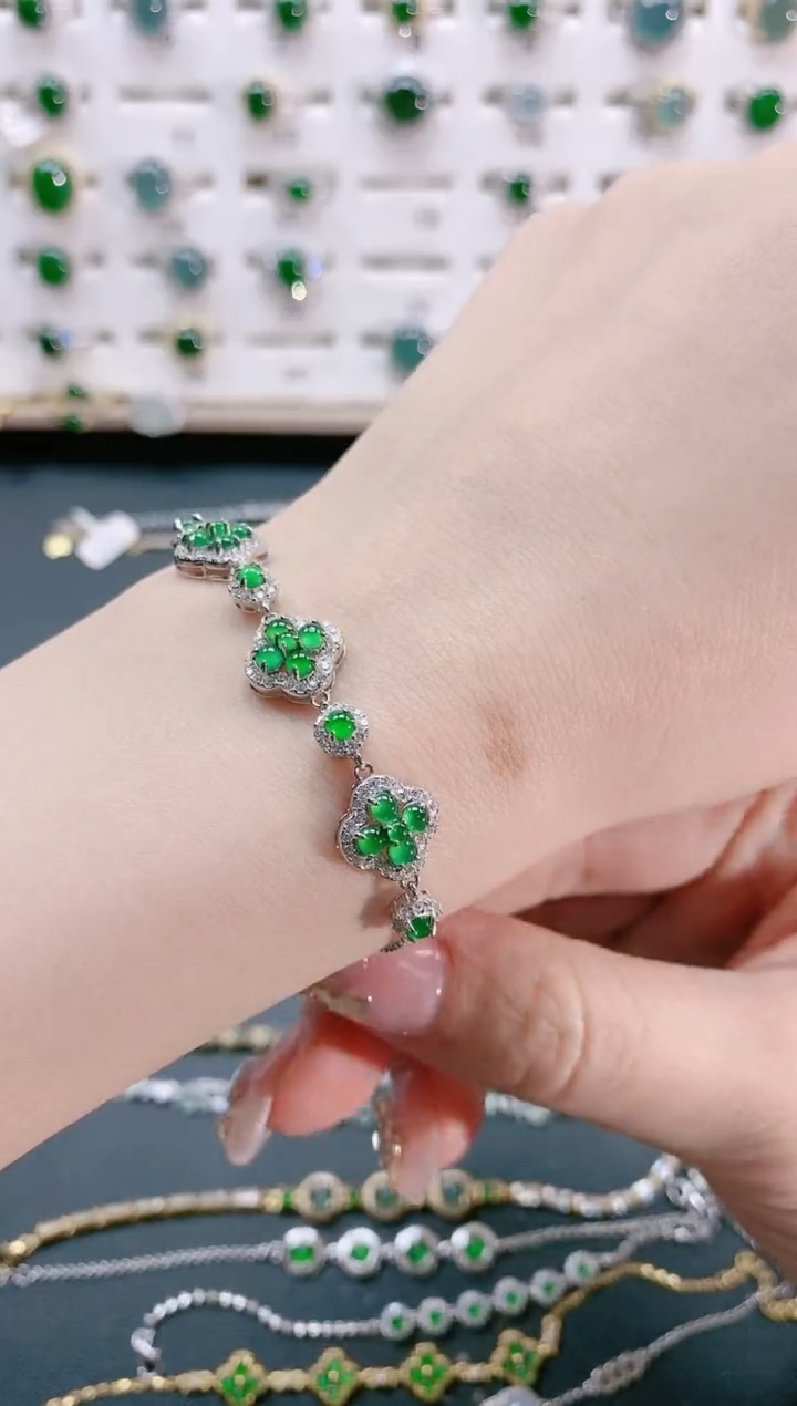 【闪购商品】翡翠手链银S925镶嵌天然翡翠