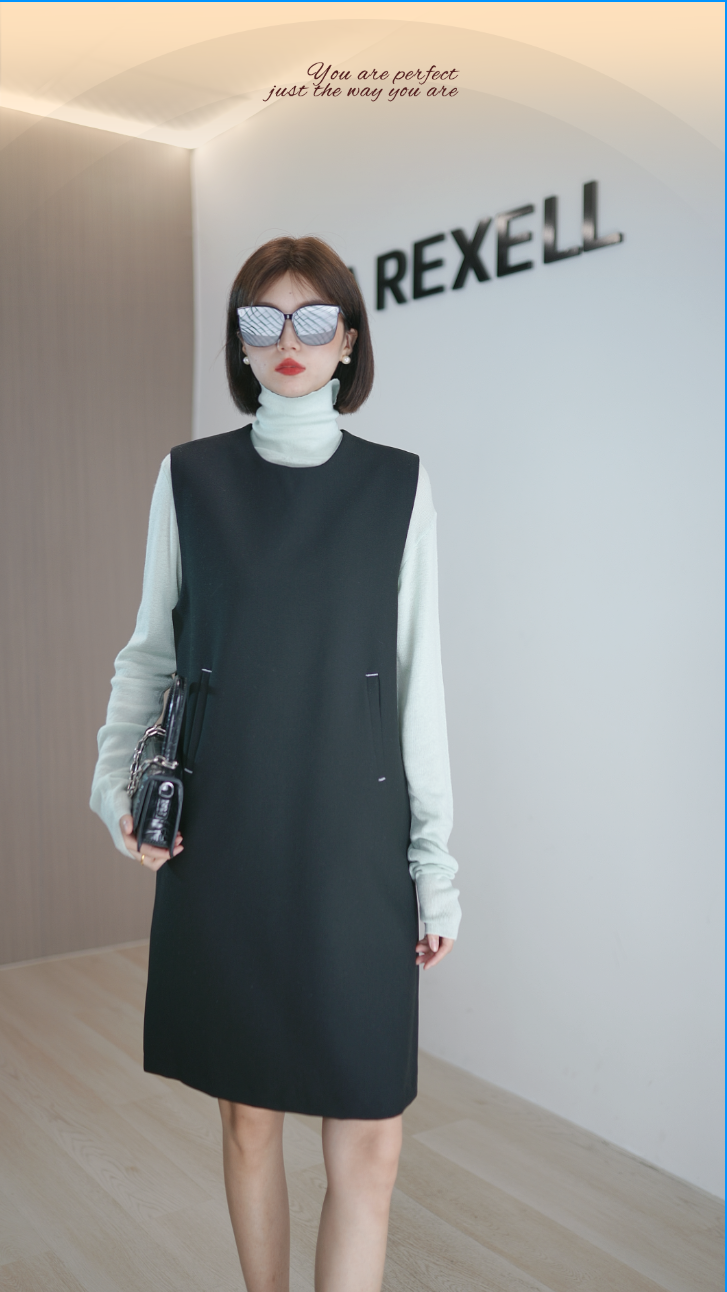 拼接常规无袖女装女士连衣裙休闲气质黑色时尚春季韩系风不褪色