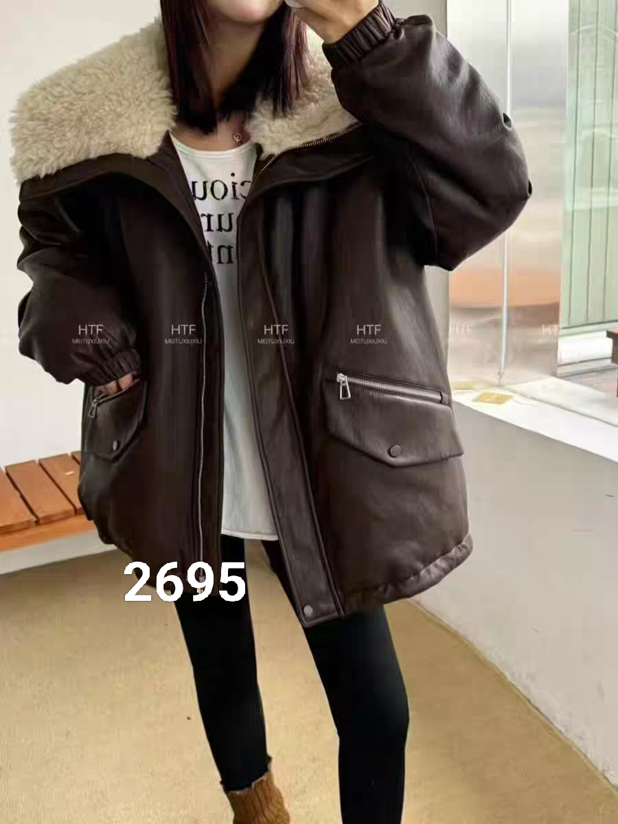 翻毛领外套女士冬季新款加厚保暖外套2695-A119