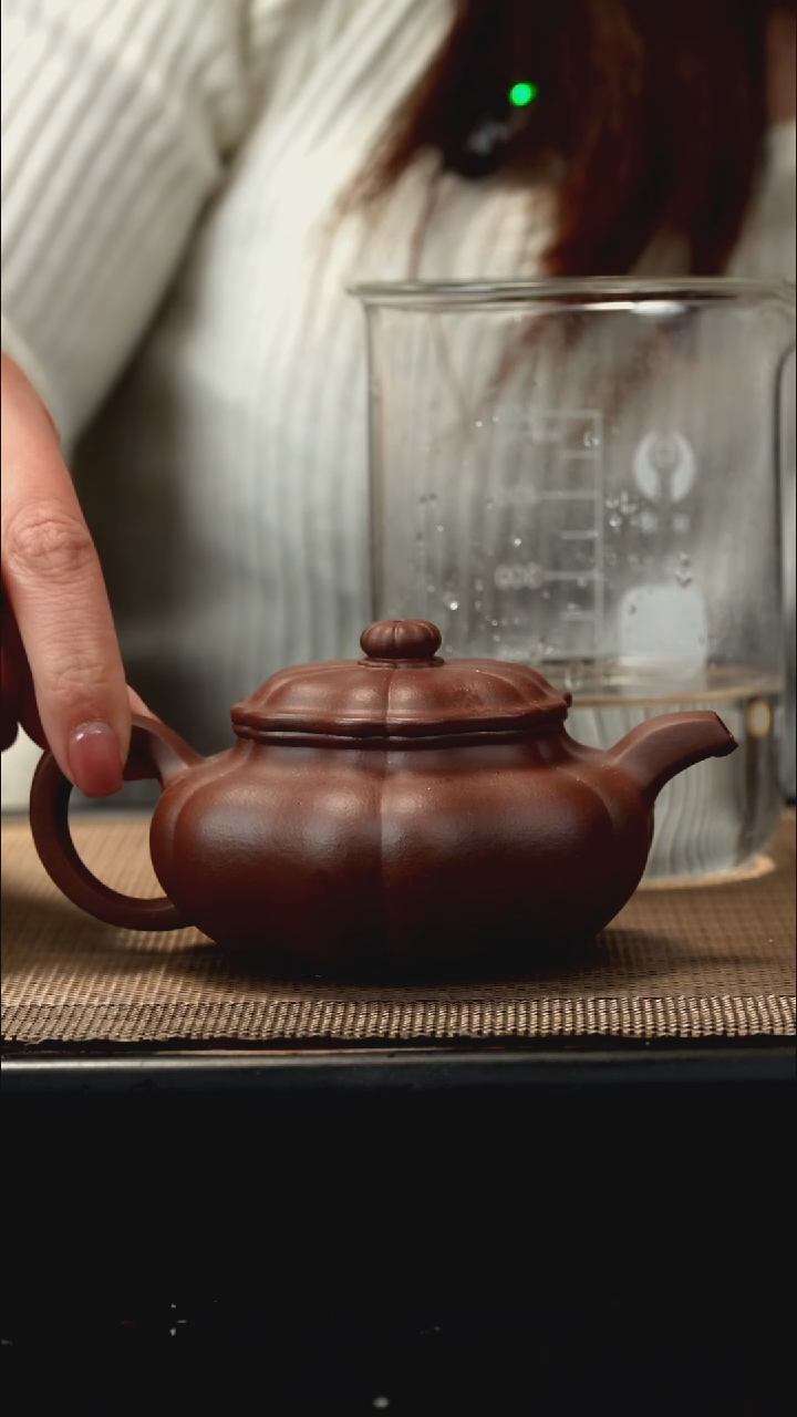 紫砂茶盏紫泥筋纹葵仿古200CC