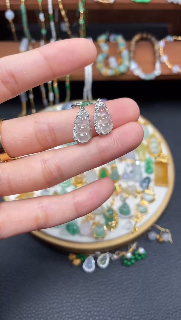 【闪购商品】翡翠耳饰18K金镶嵌2个   JK601