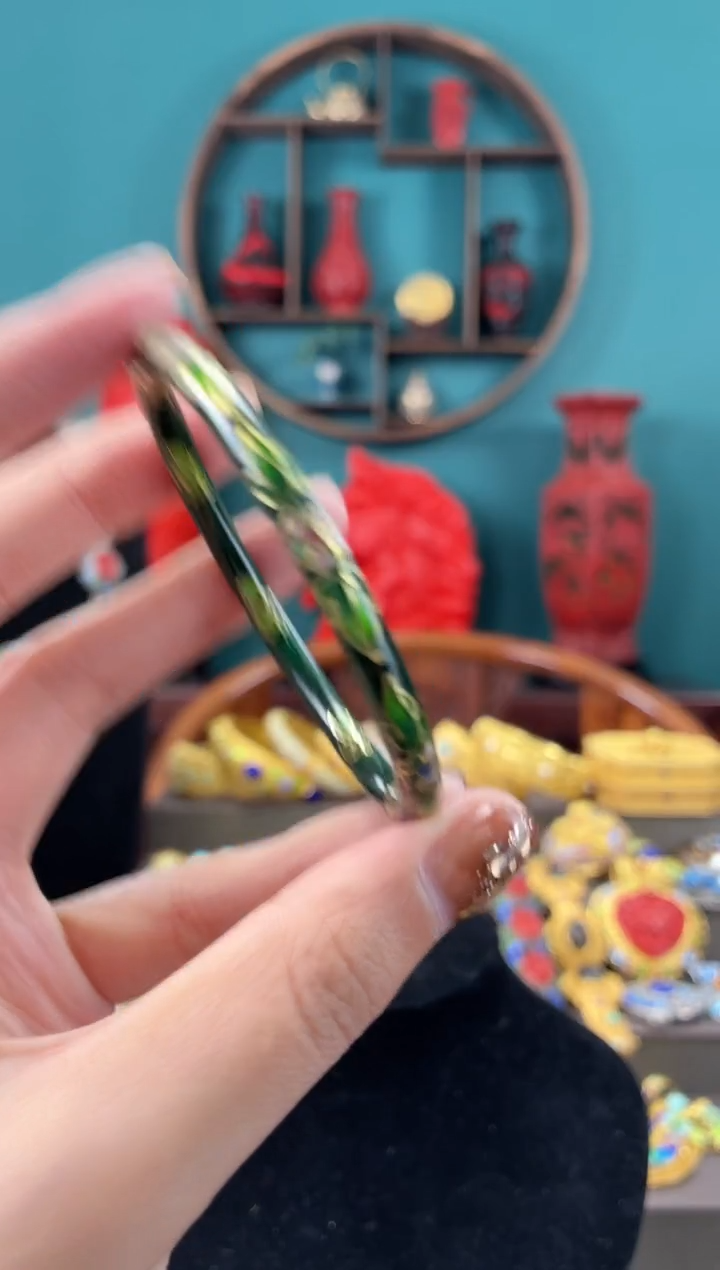 非遗手工景泰蓝开口小镯子54-58绿色