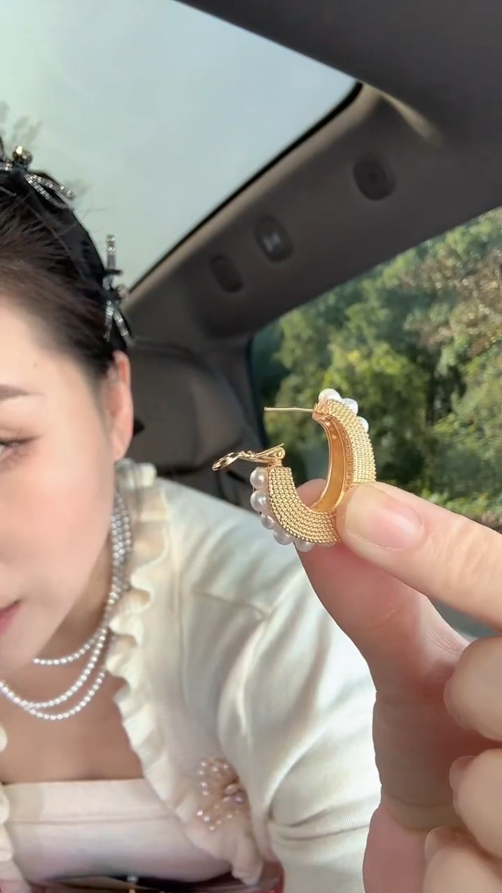 未镶嵌发夹淡水珍珠新款C型重工款耳环