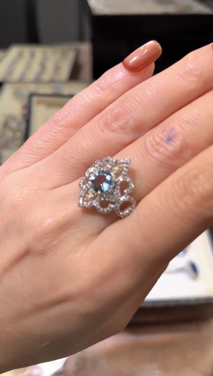 【闪购商品】定制海蓝宝石戒指未镶嵌戒指