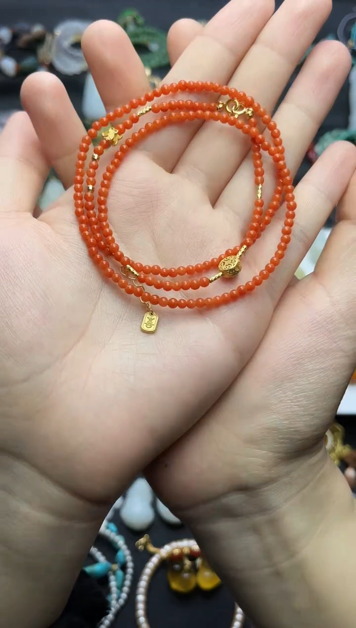 银S925镶嵌颈饰南红玛瑙小米链万能链06