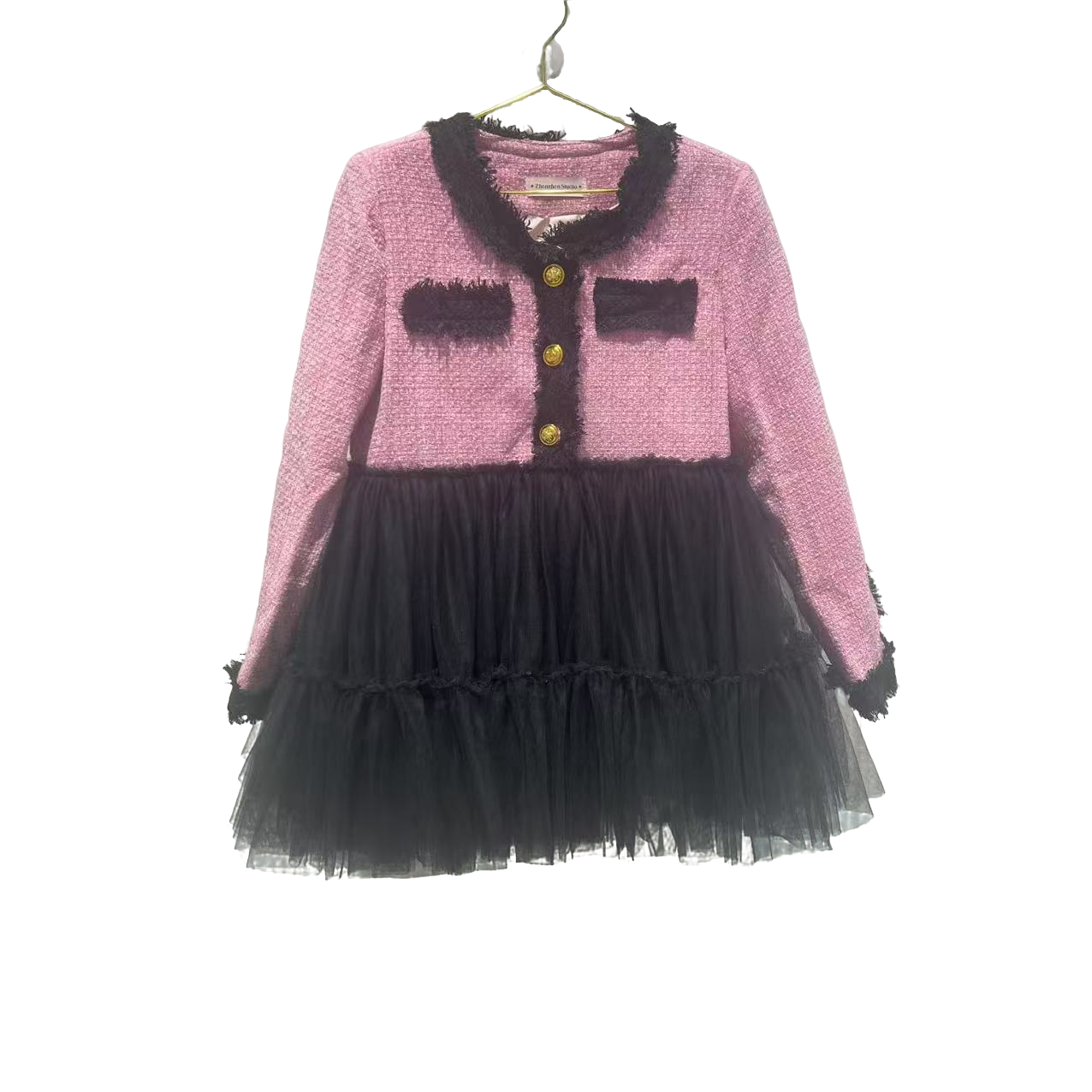 3998【珍珍优选】设计师新款拼接纱纱冬季长袖女装连衣裙