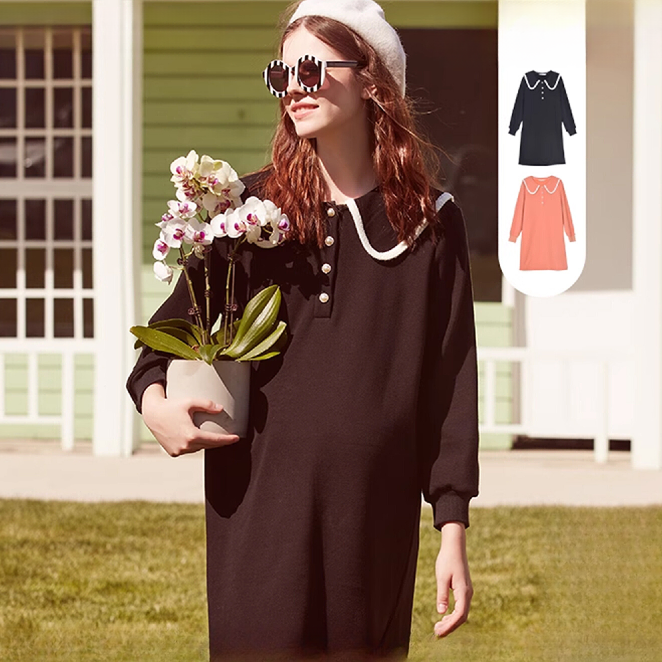 产后哺乳连衣裙冬季加绒新款大翻领针织法式孕妇裙6223604