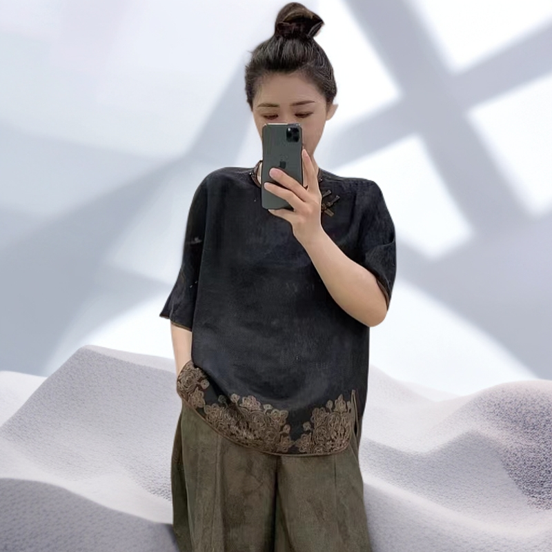 BBNPPZO/半帛半帛.时尚复古刺绣斜襟国风上衣轻奢