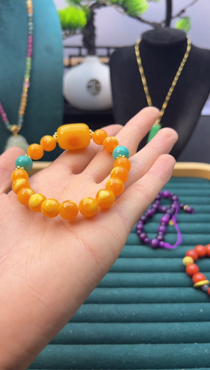 【闪购商品】蜜蜡手链14K金镶嵌S366