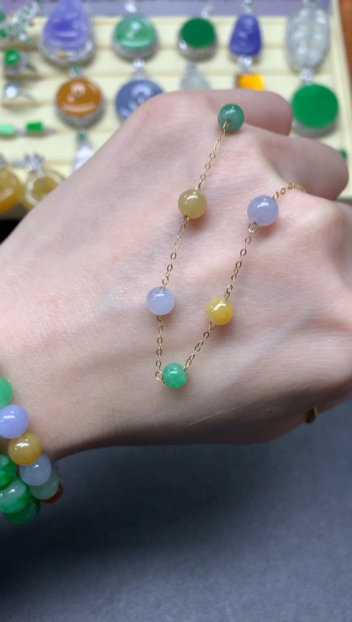 【闪购商品】翡翠手链18K金镶嵌手链|630+63