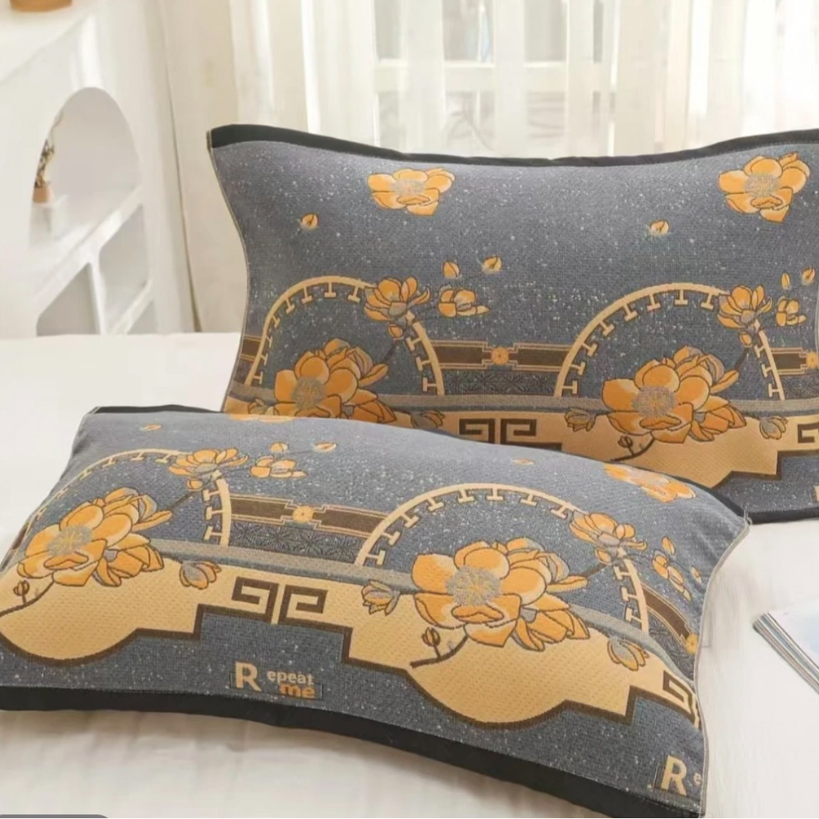 【轻奢牡丹-灰】 52*78cm高密纱布枕巾柔软高档透气