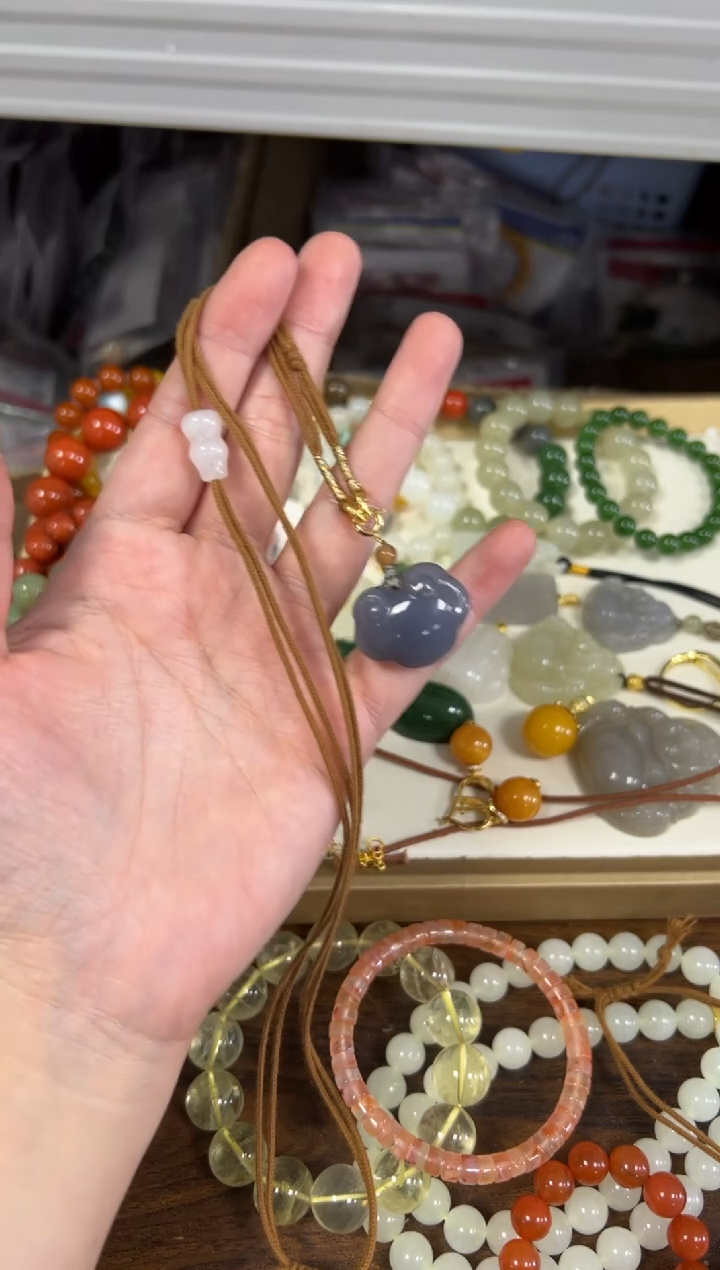 未镶嵌颈饰玛瑙/玉髓烟紫玛瑙如意吊坠编制款项链[55]