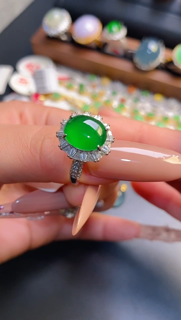 银S925镶嵌戒指翡翠天然