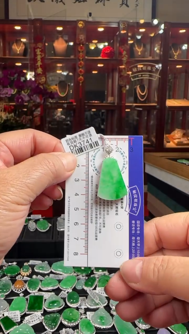 【闪购商品】翡翠颈饰18K金镶嵌/DK3741绿无事牌