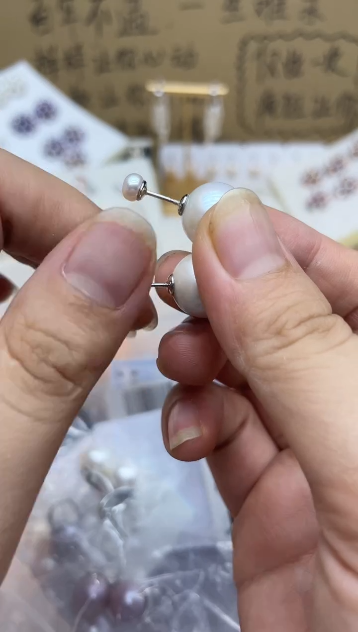 银S925镶嵌淡水珍珠耳饰耳环