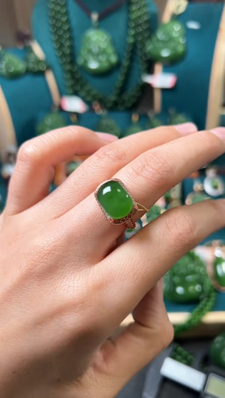 【闪购商品】和田玉（碧玉）戒指银S925镶嵌碧玉