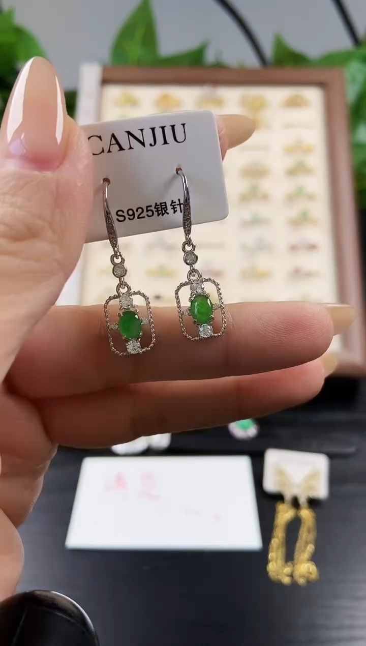 银S925镶嵌翡翠耳饰12