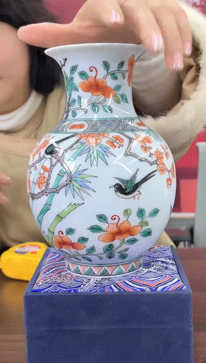 【闪购商品】024函夏非遗古彩花鸟画片赏瓶