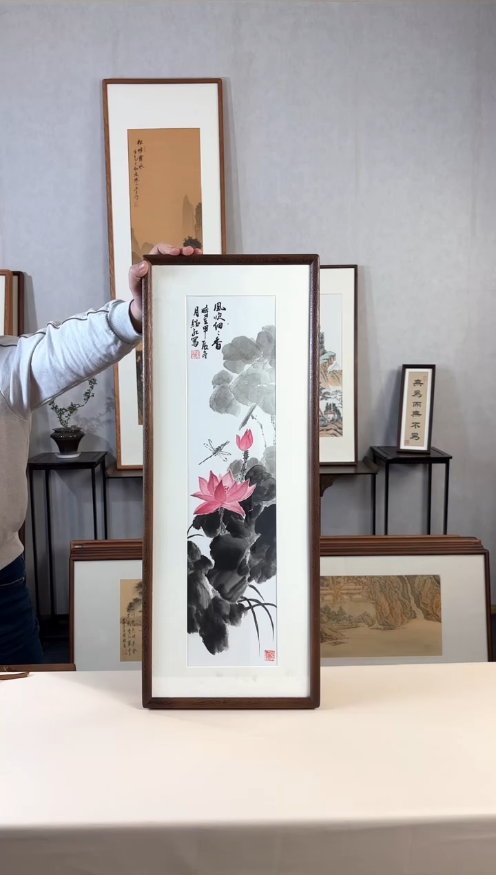 【闪购商品】国画手绘*荷花*28*72cm实木框