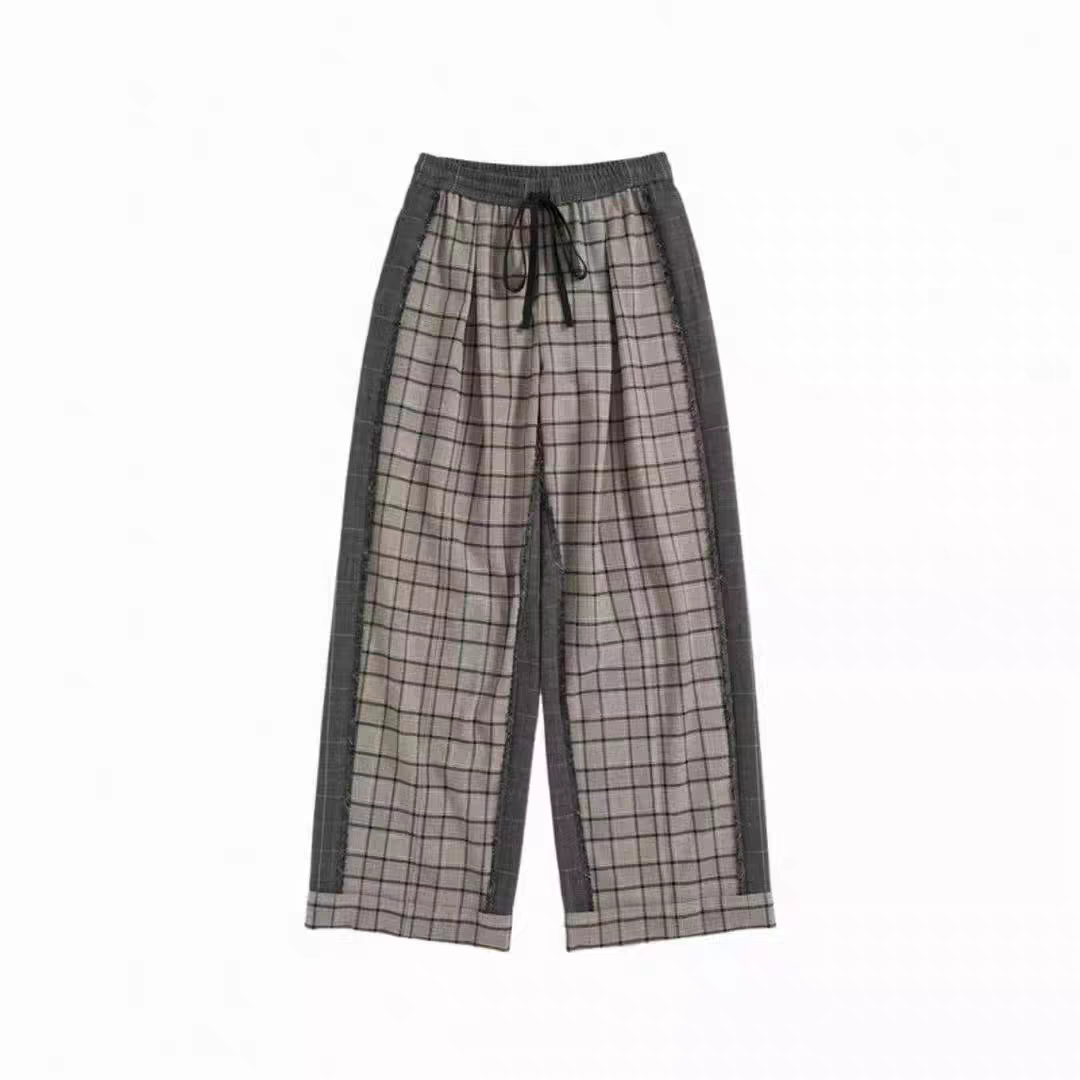 【新品】SHORT SENTENCE短句25秋设计师款格纹褶裥直筒长裤