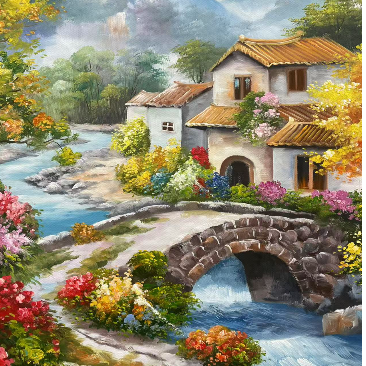 林彦新-*** - 石桥- 约50*60厘米-手绘油画-麻布