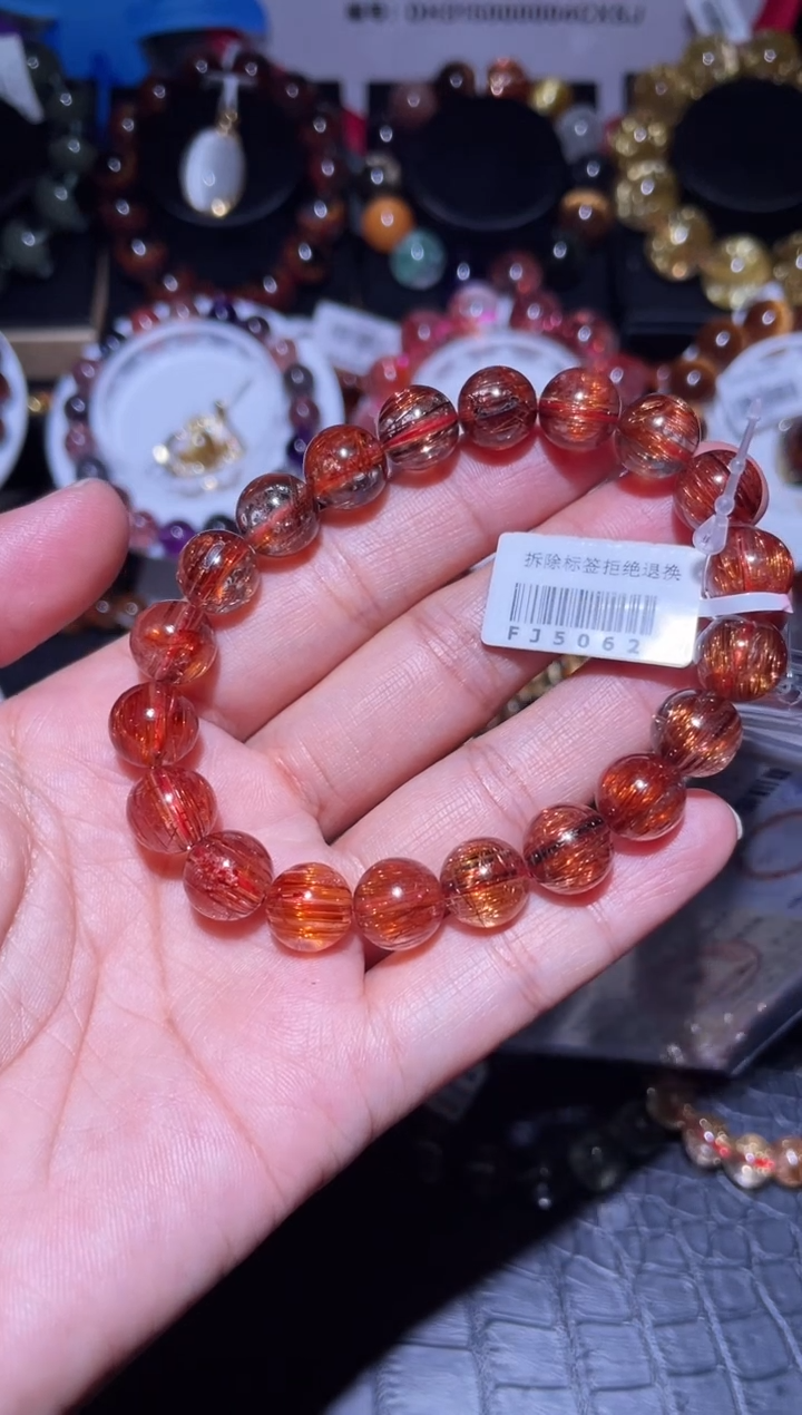 未镶嵌手链水晶锦***宝红铜手链10mm--062