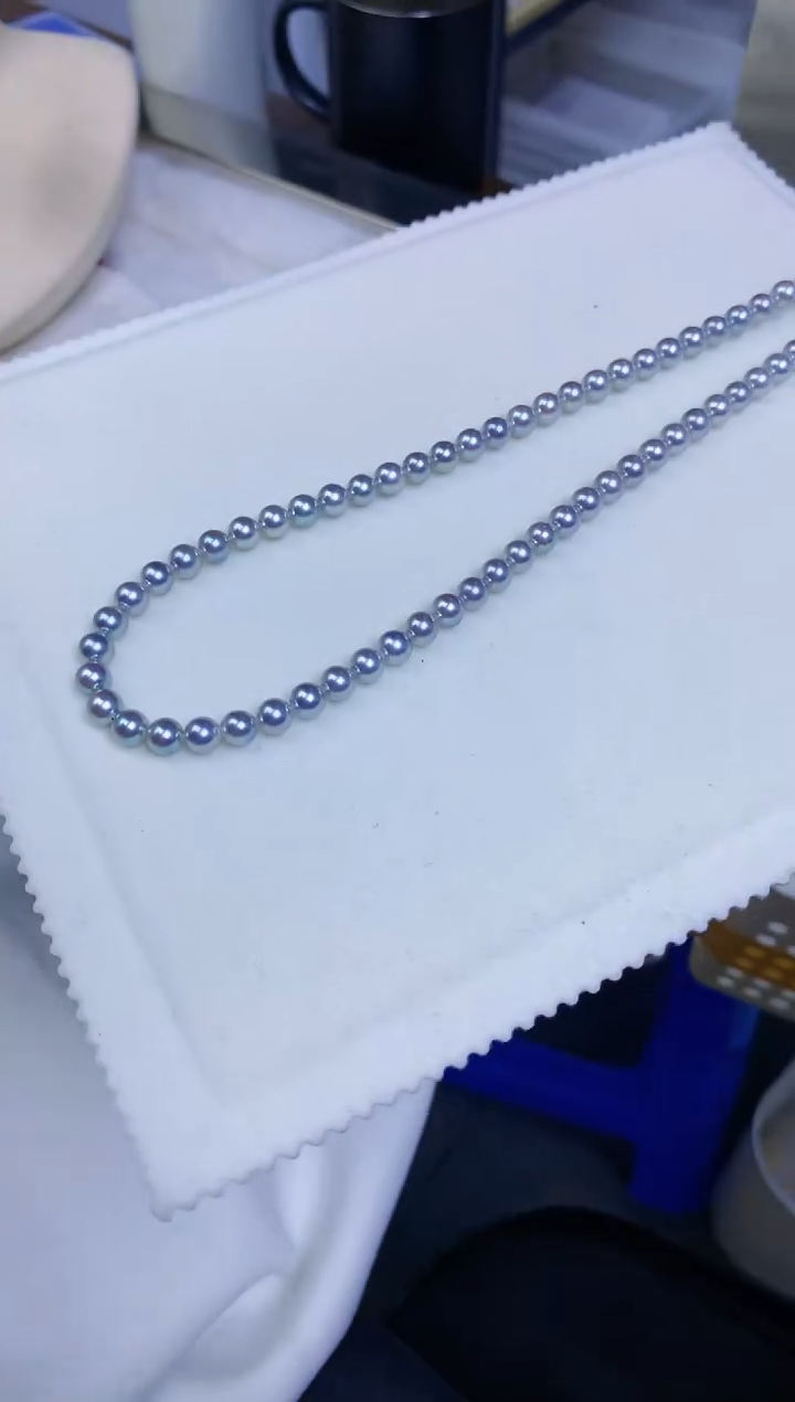 【闪购商品】海水珍珠饰品银S925镶嵌6-7真多麻色满珠链