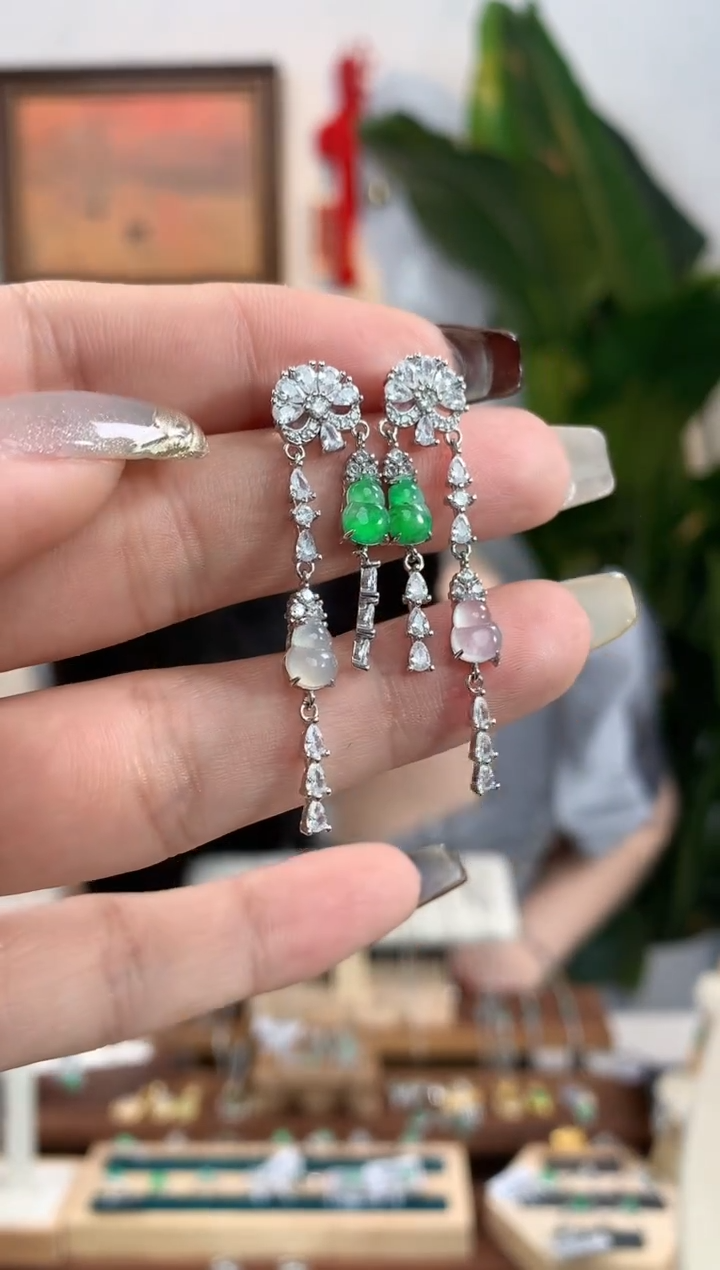 翡翠银S925镶嵌耳饰耳饰