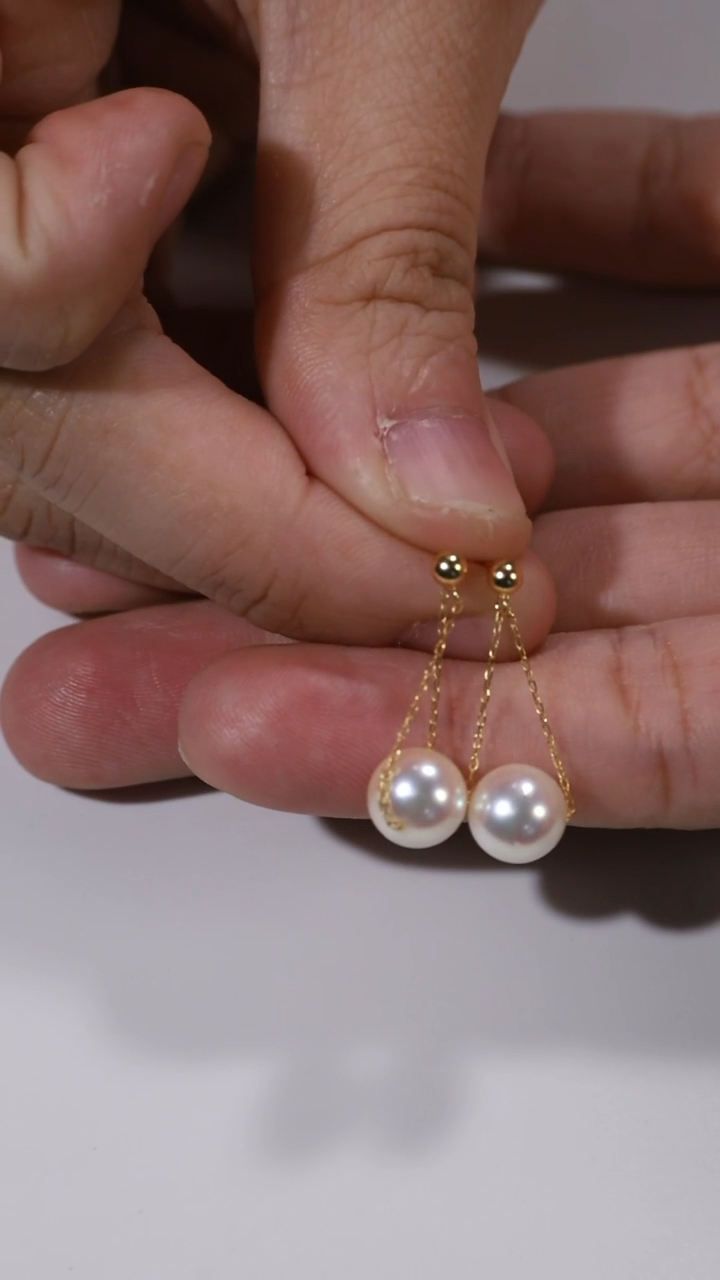 18K金镶嵌耳饰海水珍珠海水akoya珍珠k金设计款耳线（小情绪专拍）