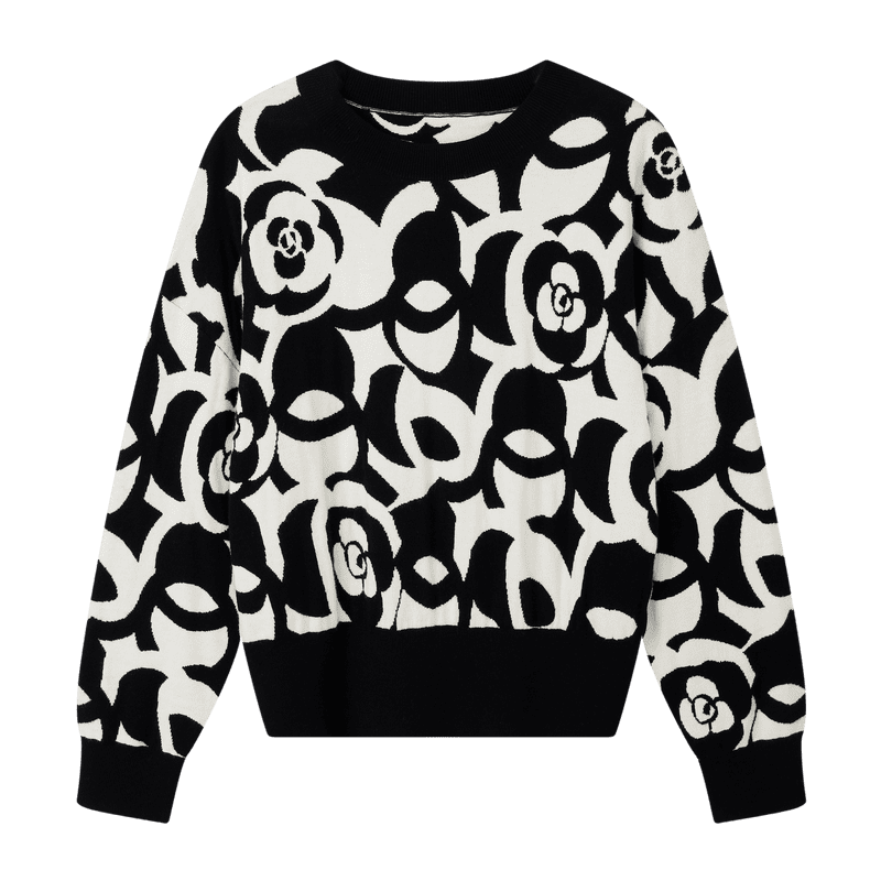 【达人专属】软糯气质针织衫套头圆领撞色花朵上衣X09AZS8510