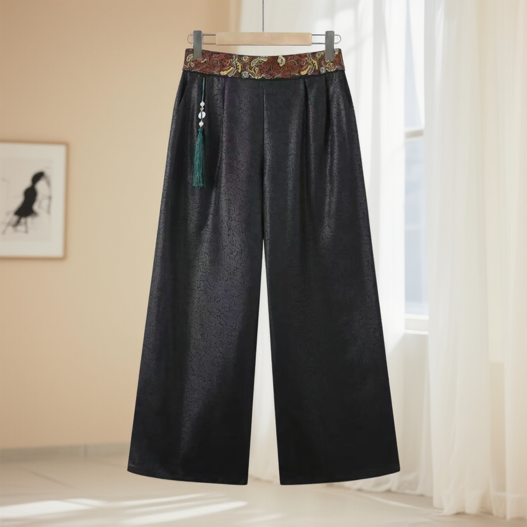 1658龙跃裤子妈妈装高贵新款妈妈装洋气收腰过膝法式