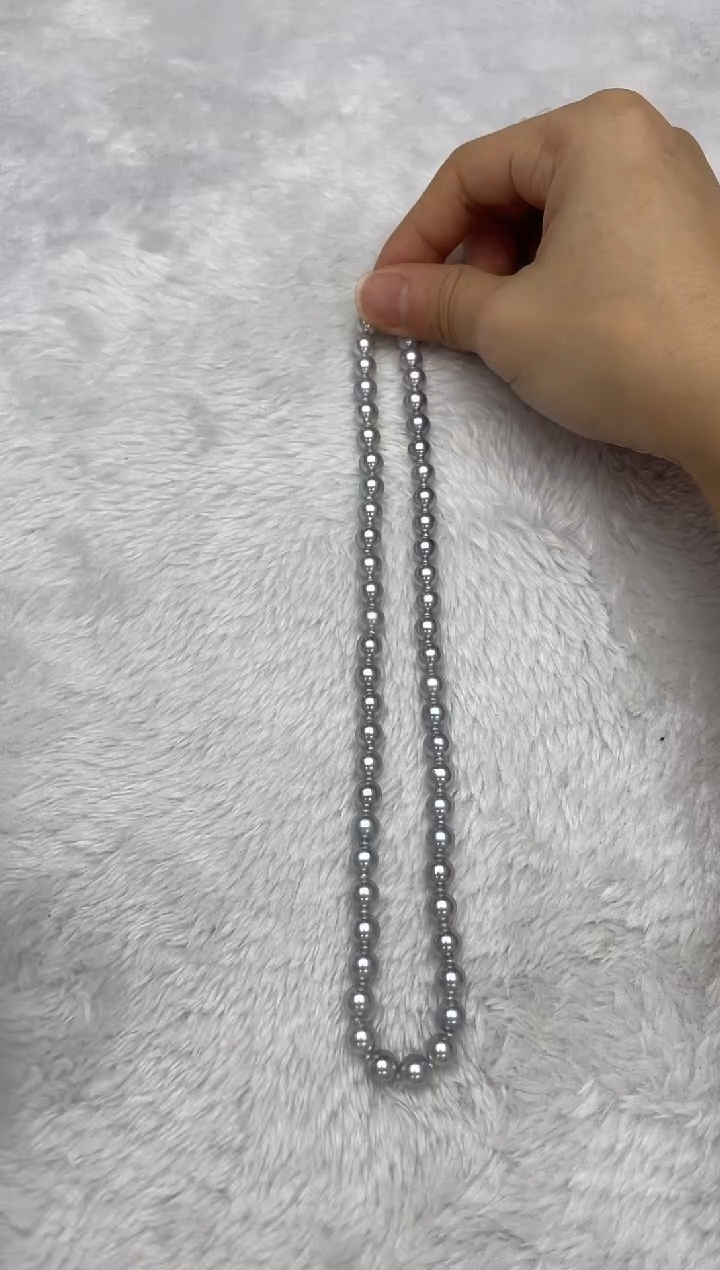 项链银S925镶嵌海水珍珠AK真多麻7-7.5mm
