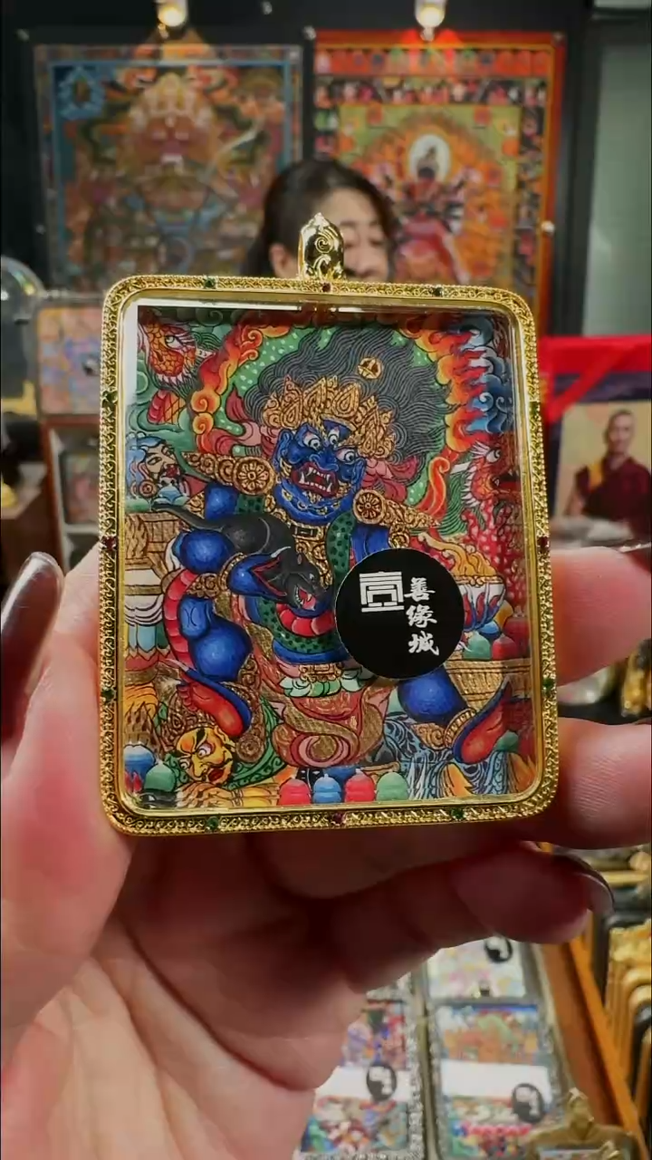 吊坠壹善缘城手绘唐卡黑C