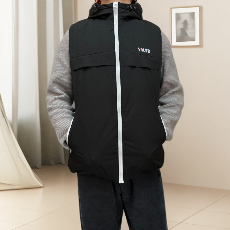 新款纯色连帽马甲保暖修身秋冬厚款加厚款情侣运动时尚无袖棉服