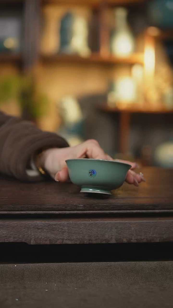 【闪购商品】杯仿古翡翠绿纯手工卷足碗杯微瑕29