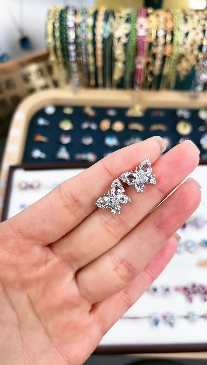 【闪购商品】海蓝宝石耳坠银S925镶嵌H-188