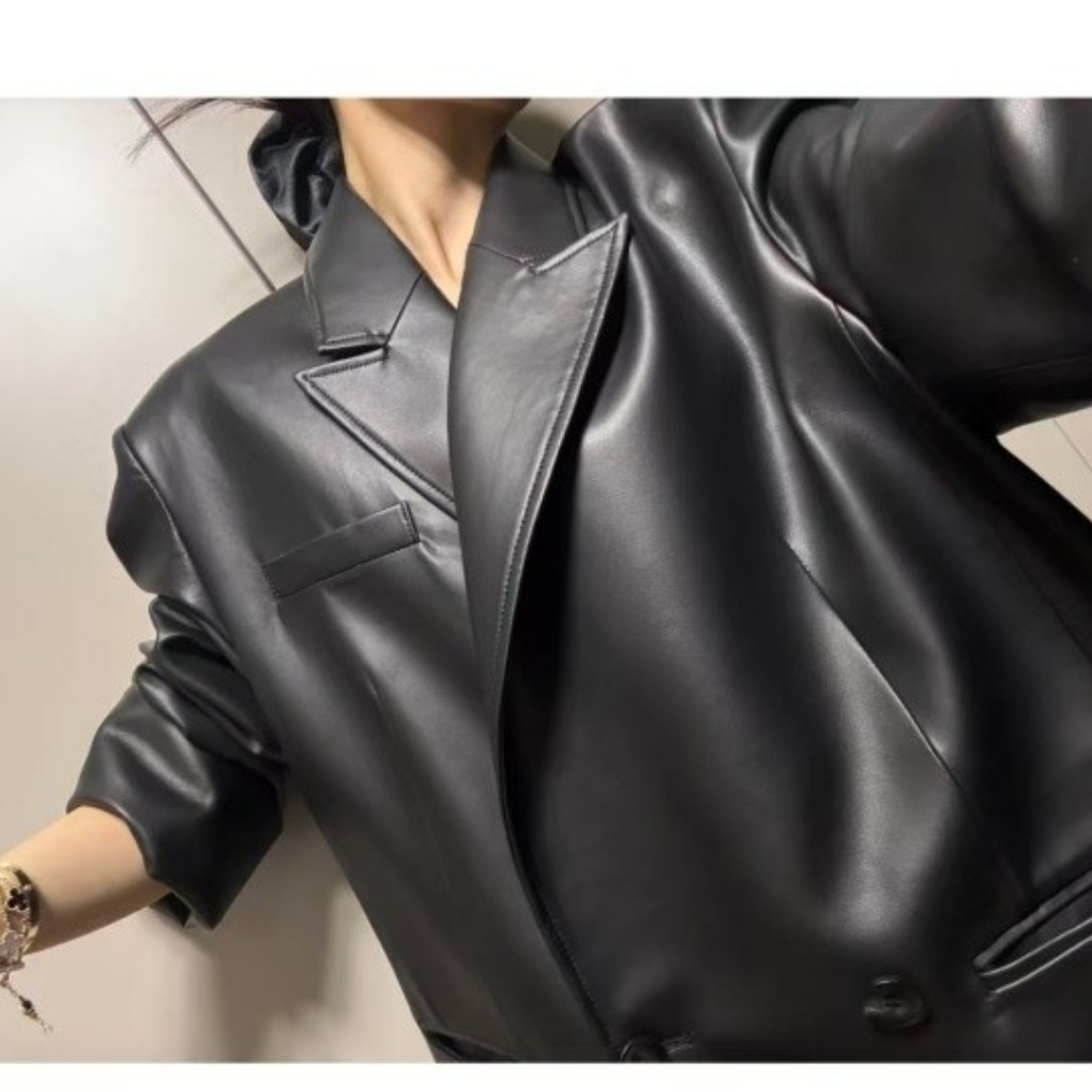 HH-高级设计感休闲重工别致极简质感男友风戏服皮衣外套