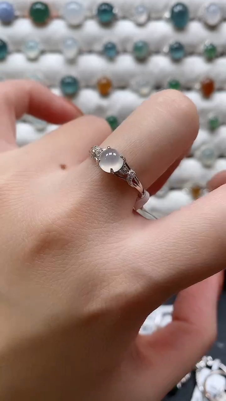 【闪购商品】翡翠戒指银S925镶嵌一物一证一礼盒