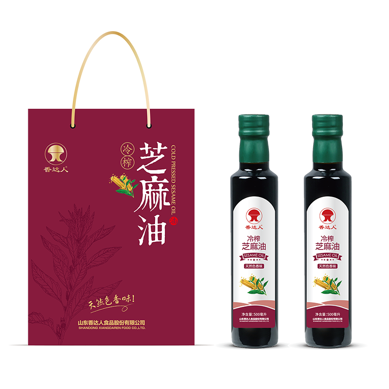 香达人冷榨天然原香芝麻油物理一级压榨500ml*2礼盒装