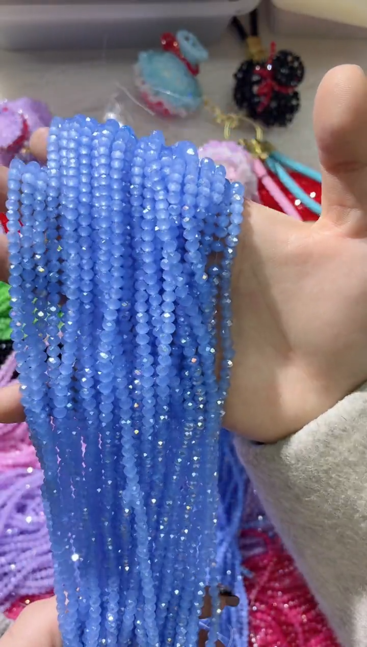 玻璃0763  4水晶扁10条AB中蓝玉