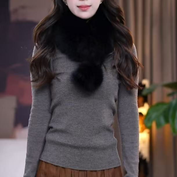 B『围巾』法式女纯色套装保暖毛领围巾