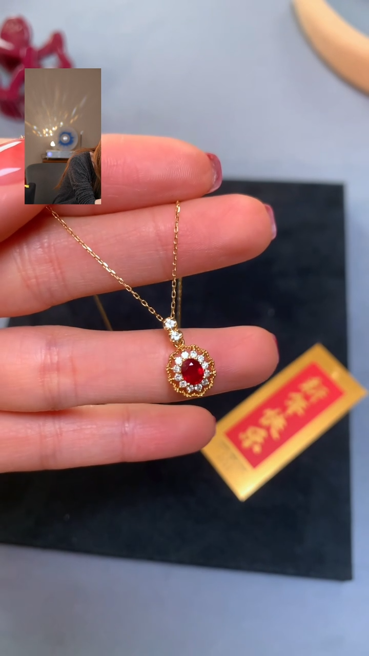【闪购商品】红宝石颈饰18K金镶嵌红宝石吊坠