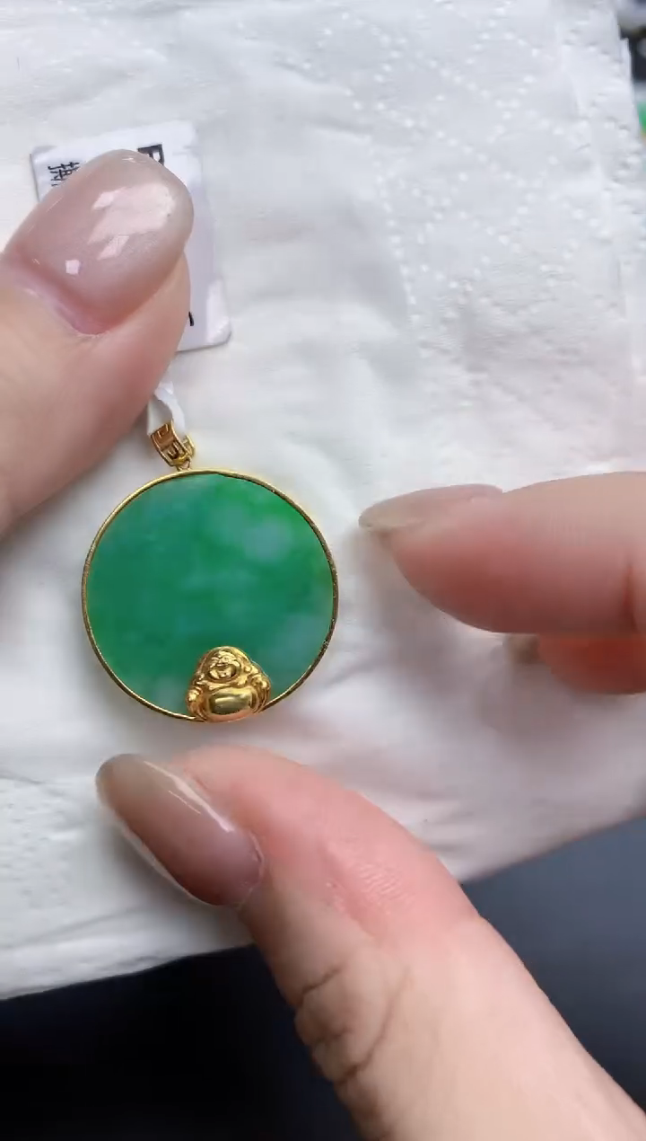 【闪购商品】翡翠颈饰18K金镶嵌天然缅甸翡翠A货