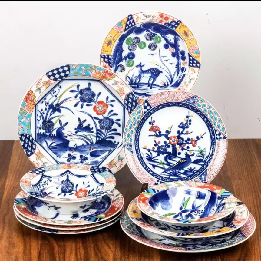 日本进口和蓝遊民陶瓷盘花鸟动物系草帽盘大菜盘家用餐具乔迁礼盒