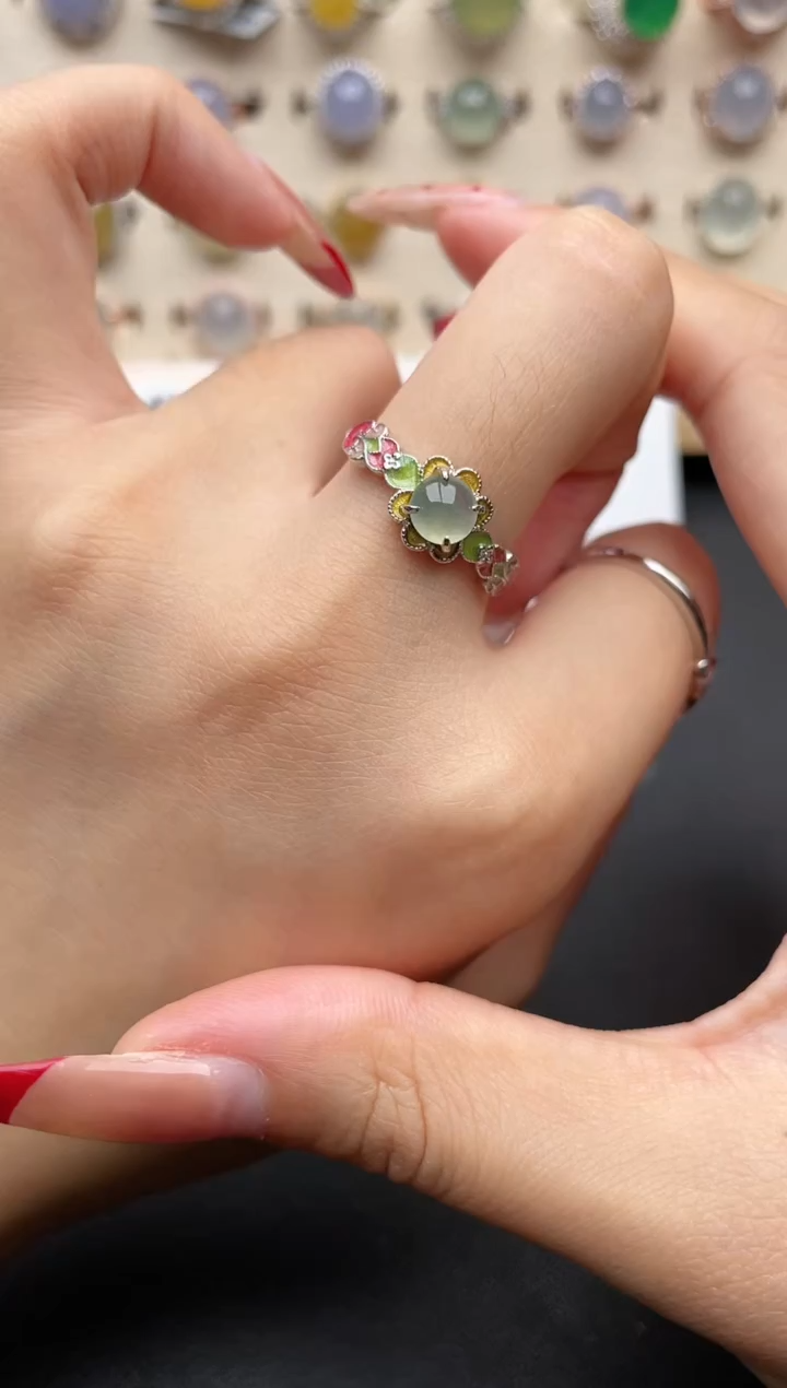 【闪购商品】翡翠戒指银S925镶嵌一物一证一礼盒